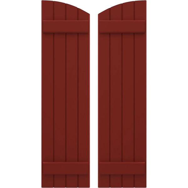 Ekena Millwork Americraft 4-Board (2 Batten) Wood Joined Board-n-Batten Shutters w/Ellipt Top, ARW101BE414X77MRH, PR ARW101BE414X77MRH - main